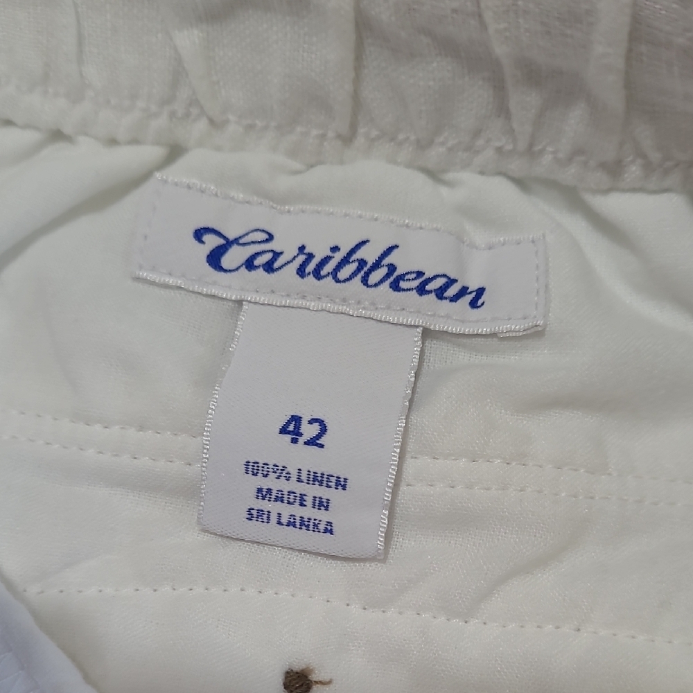 Caribbean White Flat Front Drawstring Linen Shorts